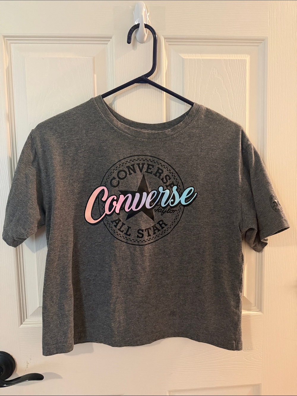 Converse Gray Short-Sleeve Tee with Pink & Teal Script Logo